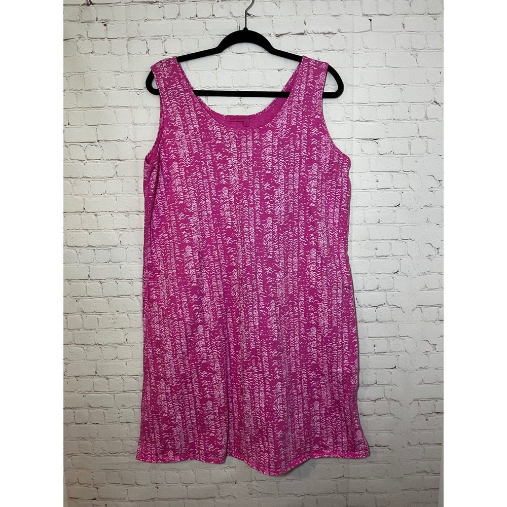 Fresh‎ Produce Pink White Chevron Cotton Sleeveless Shift Dress with Pockets L